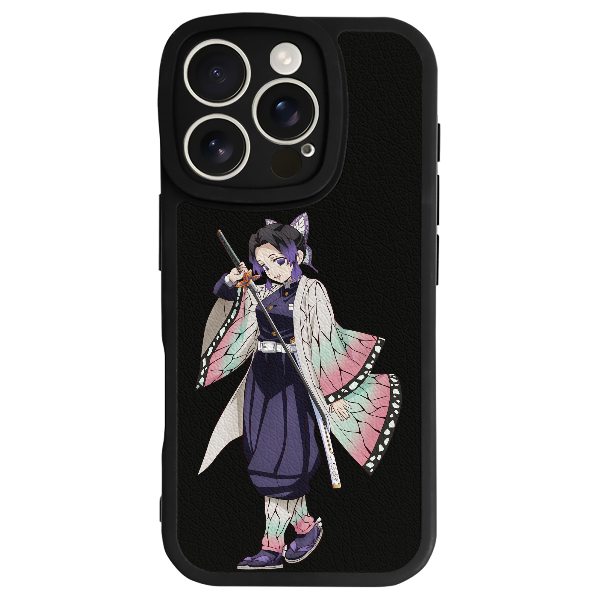 （画像用） 鬼滅の刃（きめつのやいば）蟲柱-胡蝶 しのぶ／こちょう しのぶ Kochou Shinobu 【iPhone 16シリーズ対応】シリコンスマホケース（レザー調） 材質：シリコン